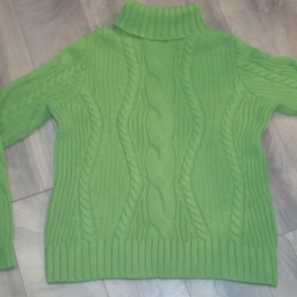 Land's End Green Chunky Knit Turtleneck Sweater Size LP 14-16 - Picture 2 of 10